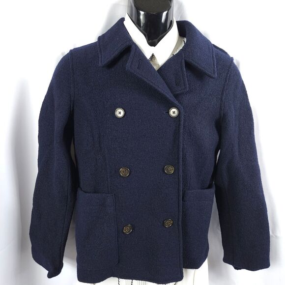 NWT J Jill Womens 4 Navy Blue Italian Boiled Wool Double Breasted Jacket - Picture 1 of 7